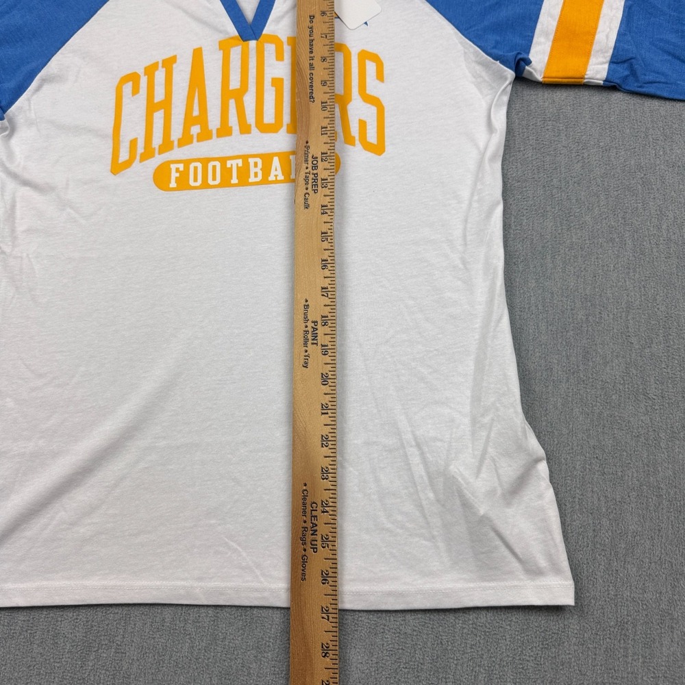Las Angeles Chargers Shirt Women Medium White Blue VNeck NFL Football 3/4 Sleeve - Picture 6 of 10